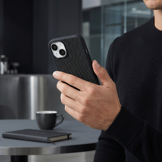 iPhone 14 Gizli Magsafeli Mikro Kabartma Premium Telefon Kılıfı - Siyah