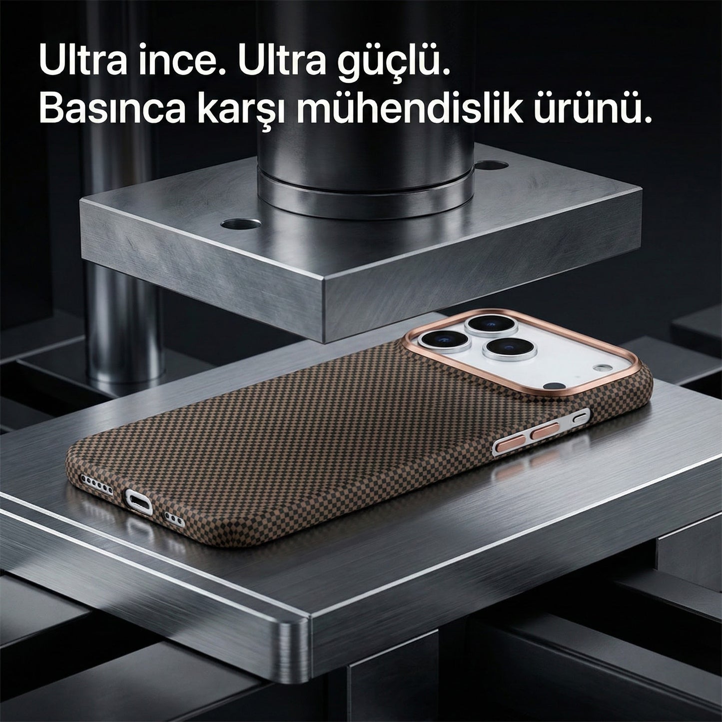 iPhone 17 Pro Max Kevlar Nettech Magsafe Kahve Telefon Kılıfı