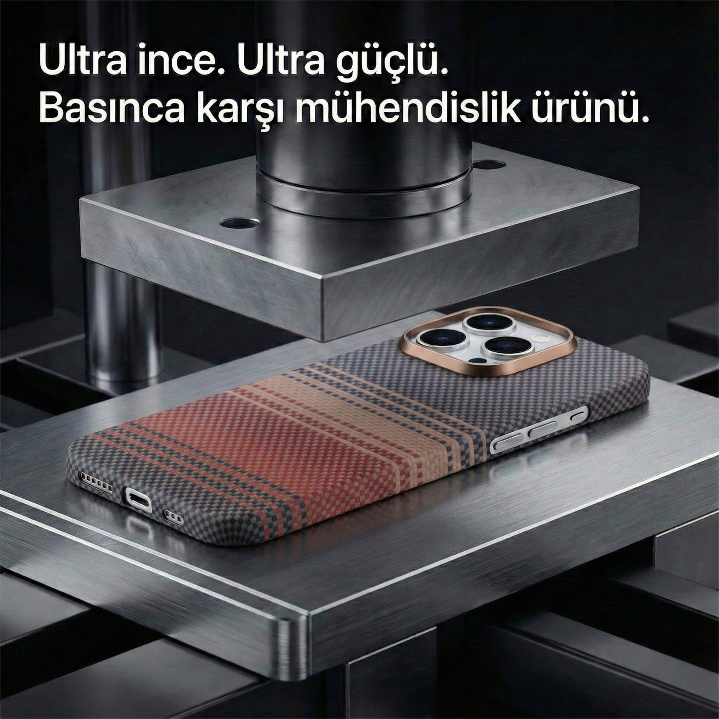 iPhone 16 Pro Kevlar Nettech Magsafe Kırmızı Lacivert Telefon Kılıfı