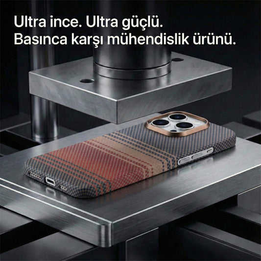 iPhone 16 Pro Kevlar Nettech Magsafe Kırmızı Lacivert Telefon Kılıfı