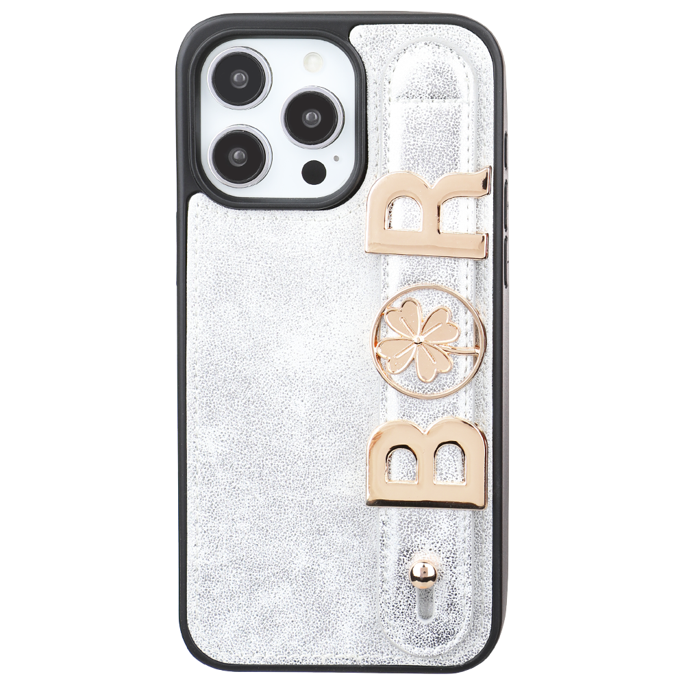 iPhone 15 Pro Max Kişiye Özel Harfli Deri Telefon Kılıfı Beyaz