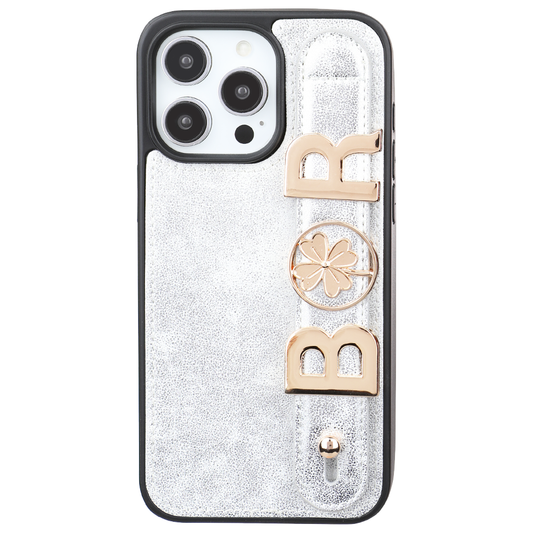 iPhone 15 Pro Max Kişiye Özel Harfli Deri Telefon Kılıfı Beyaz