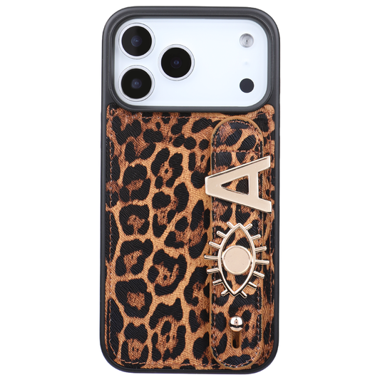 iPhone 17 Pro Max Kişiye Özel Harfli Deri Telefon Kılıfı Leopar
