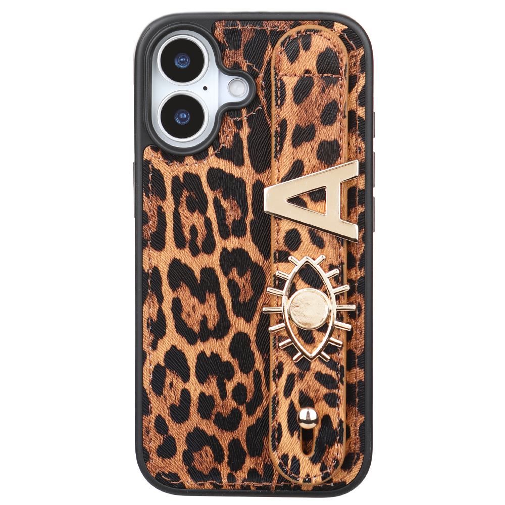 iPhone 17 Kişiye Özel Harfli Deri Telefon Kılıfı Leopar