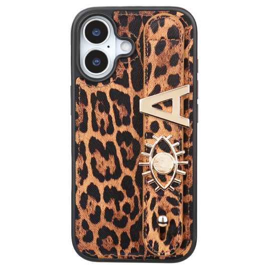 iPhone 17 Kişiye Özel Harfli Deri Telefon Kılıfı Leopar