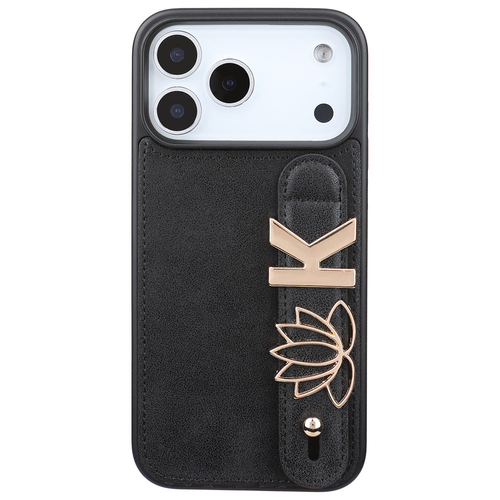 iPhone 17 Pro Max Kişiye Özel Harfli Deri Telefon Kılıfı Siyah
