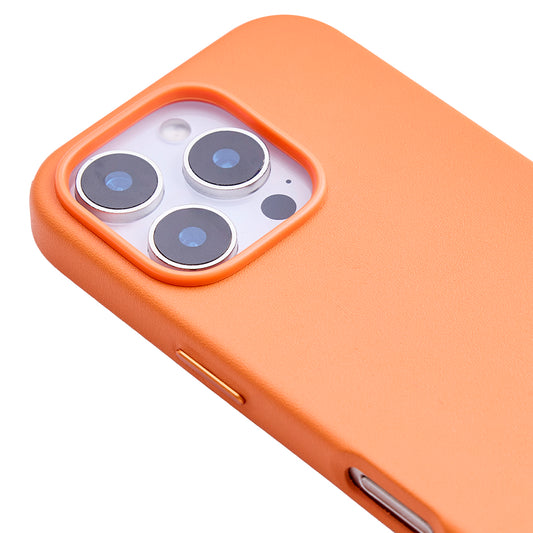 iPhone 16 Pro Max Gizli Magsafeli Vegan Deri Telefon Kılıfı - Turuncu