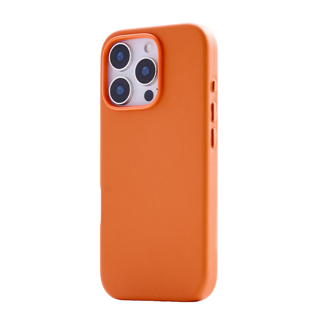 iPhone 16 Pro Max Gizli Magsafeli Vegan Deri Telefon Kılıfı - Turuncu