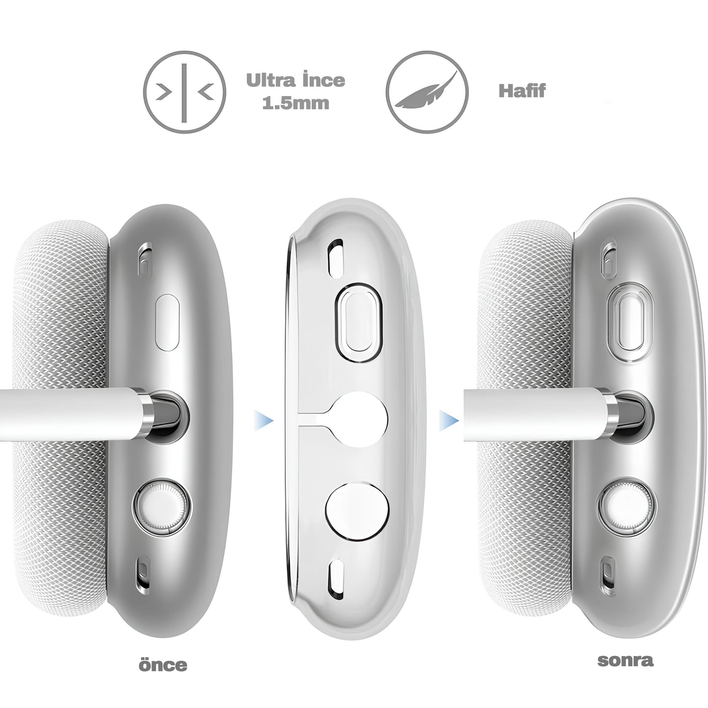 AirPods Max Silikon Şeffaf Kılıfı