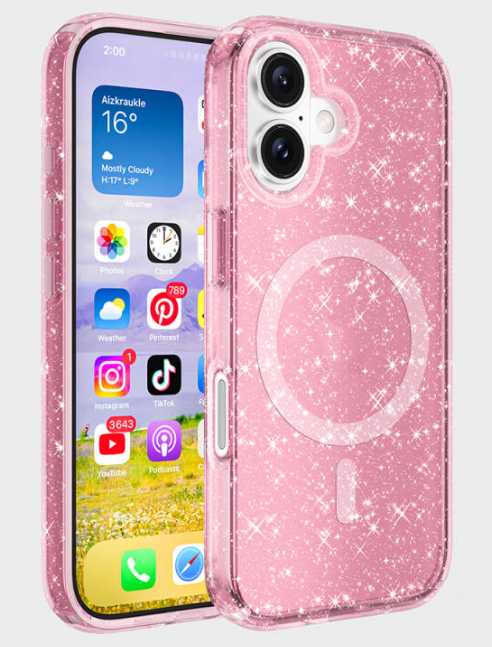 Allstar iPhone 16 Plus Simli Pembe Magsafe Kılıf