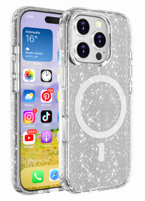 Allstar iPhone 16 Pro Simli Şeffaf Magsafe Kılıf