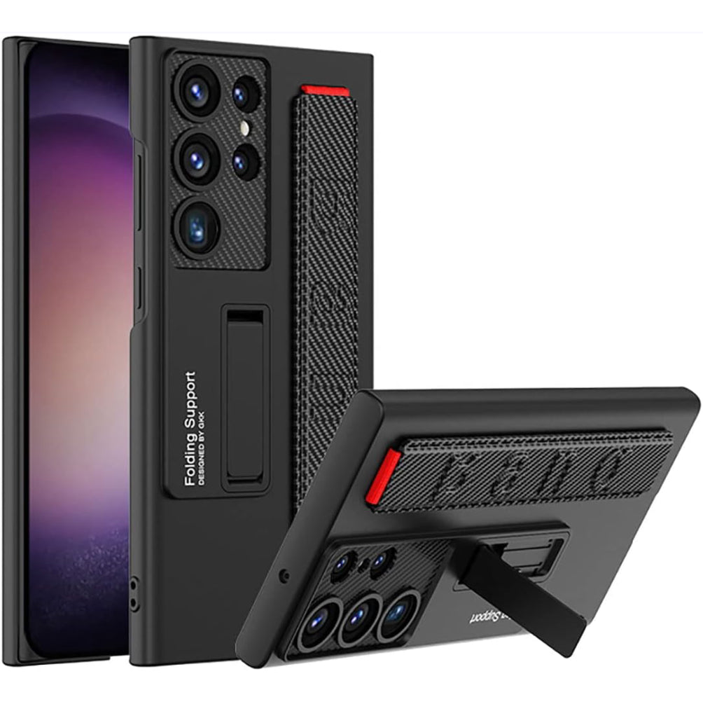 Samsung S24 Ultra Bileklik ve Standlı Kılıf Carbon Black