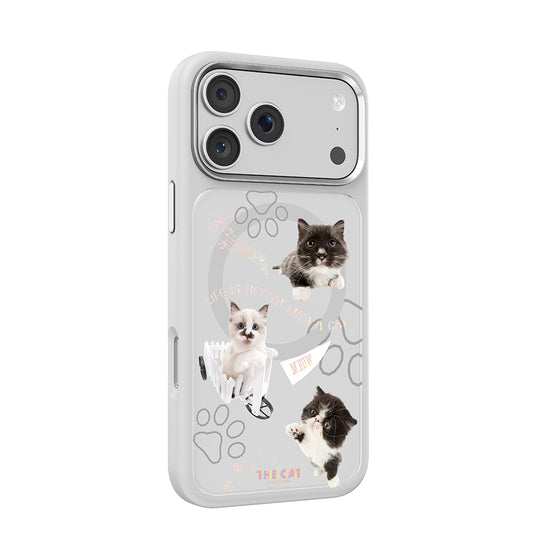 iPhone 17 Pro Max Magsafeli 3D Cat Serisi Ultra Premium Telefon Kılıfı - Gri