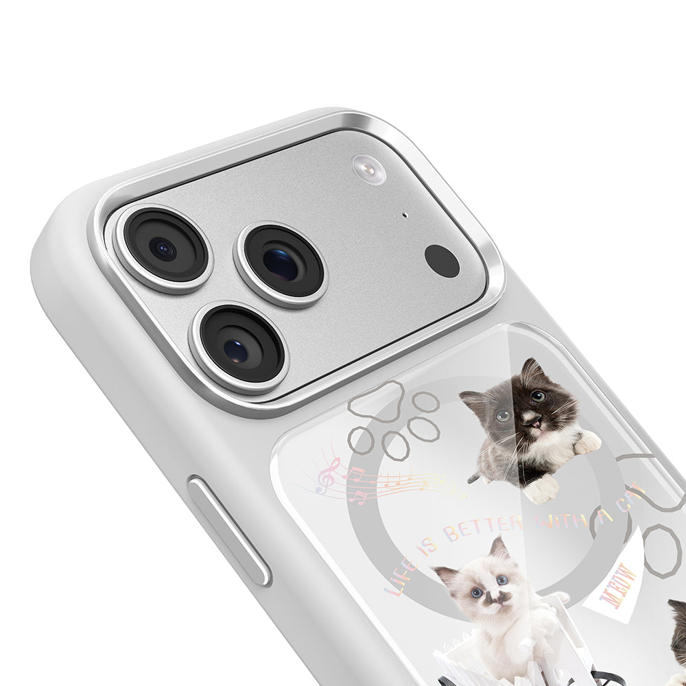 iPhone 17 Pro Max Magsafeli 3D Cat Serisi Ultra Premium Telefon Kılıfı - Gri