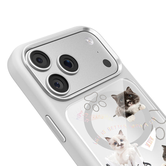 iPhone 17 Pro Max Magsafeli 3D Cat Serisi Ultra Premium Telefon Kılıfı - Gri