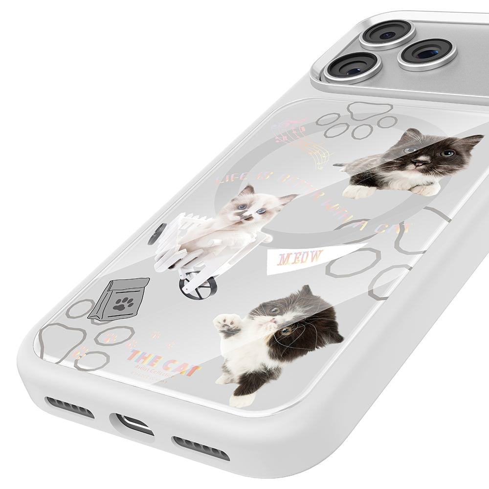 iPhone 17 Pro Max Magsafeli 3D Cat Serisi Ultra Premium Telefon Kılıfı - Gri