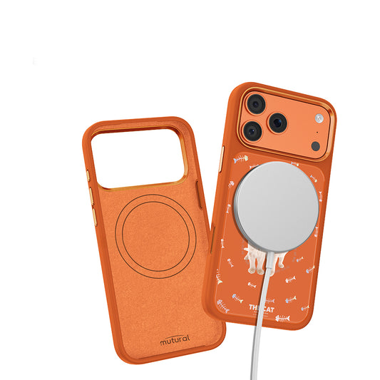 iPhone 17 Pro Magsafeli 3D Cat Serisi Ultra Premium Telefon Kılıfı - Turuncu