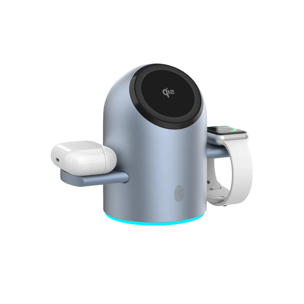 Earldom 3in1 15W Telefon 2.5W Saat ve 5W Airpods İçin Dönebilen Kablosuz Şarj Standı - Gri