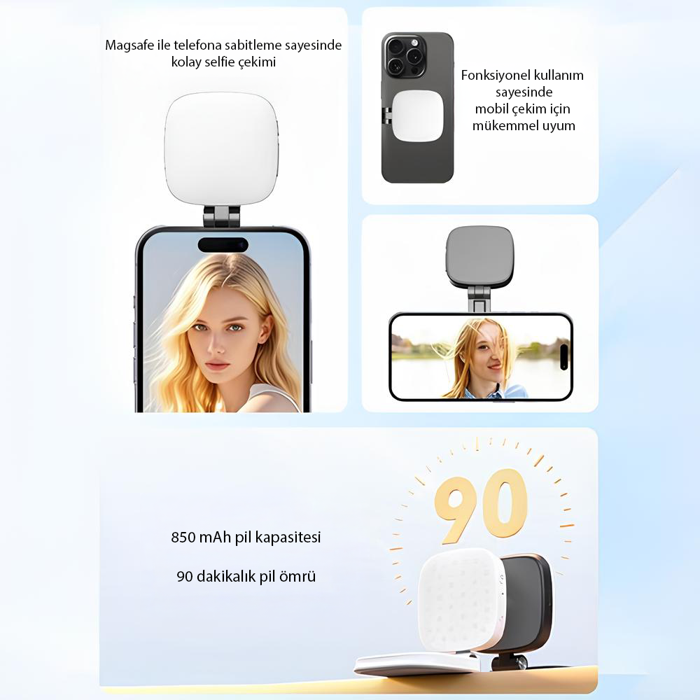 Magsafe Fonksiyonlu Ayna ve Şarj Özellikli Selfie Işığı