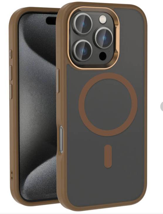 Kost Parlak Çerçeveli iPhone 16 Pro Max Magsafe Kılıf Brown