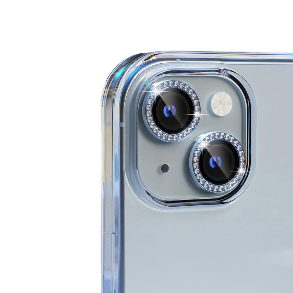 iPhone 16 Kamera Koruyucu Taşlı Mavi