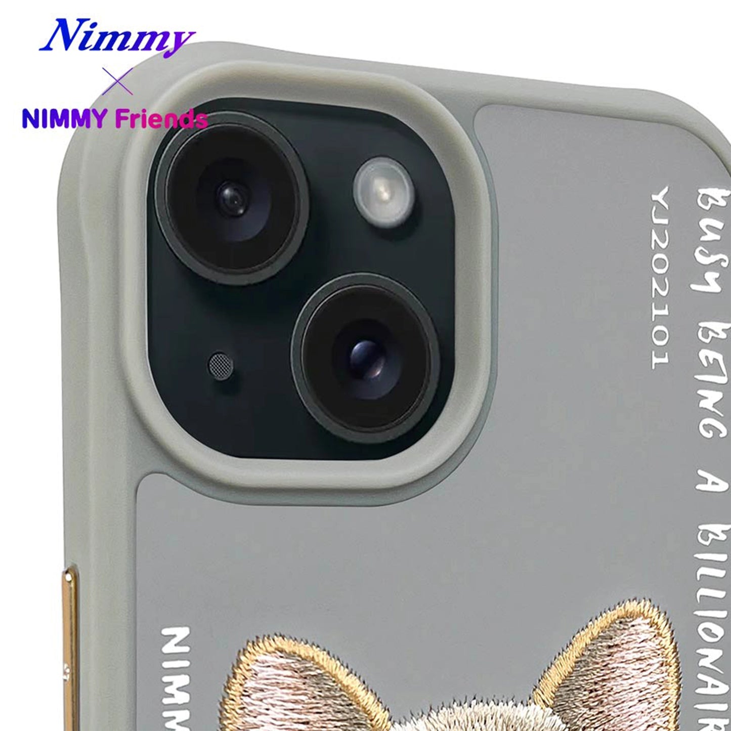 iPhone 15 Nimmy Gerçek Nakışlı ve Zincirli Bulldog Telefon Kılıfı
