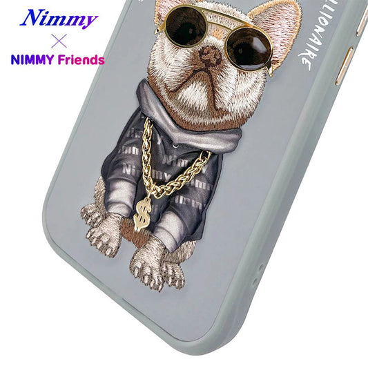 iPhone 15 Nimmy Gerçek Nakışlı ve Zincirli Bulldog Telefon Kılıfı