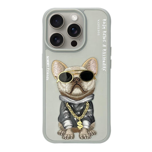 iPhone 16 Pro Max Nimmy Gerçek Nakışlı ve Zincirli Bulldog Telefon Kılıfı