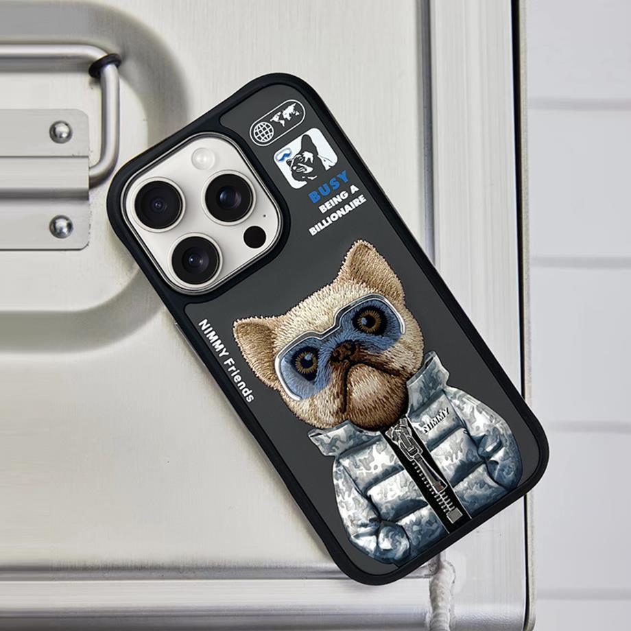 iPhone 14 Pro Max Nimmy Gerçek Nakışlı ve Montlu Köpek Telefon Kılıfı