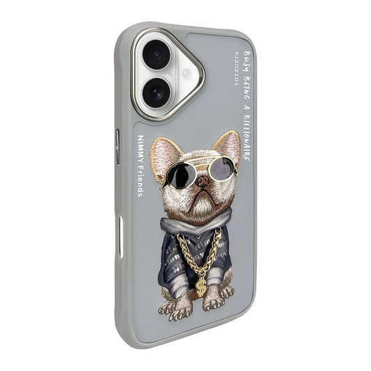 iPhone 16 Nimmy Gerçek Nakışlı ve Zincirli Bulldog Telefon Kılıfı