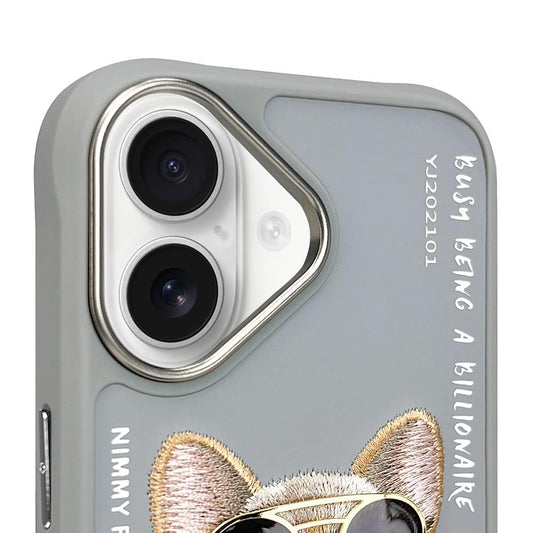 iPhone 16 Nimmy Gerçek Nakışlı ve Zincirli Bulldog Telefon Kılıfı