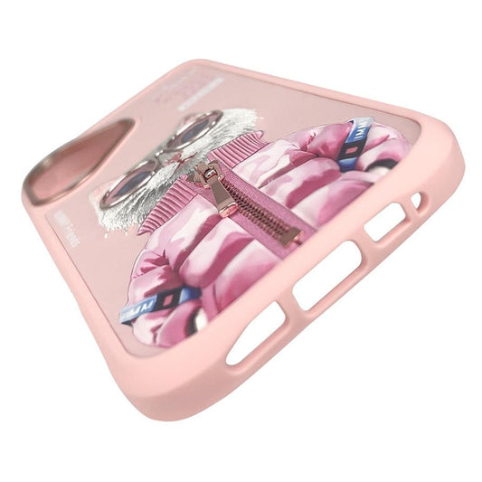 iPhone 16 Nimmy Gerçek Nakışlı ve Pembe Kedi Telefon Kılıfı