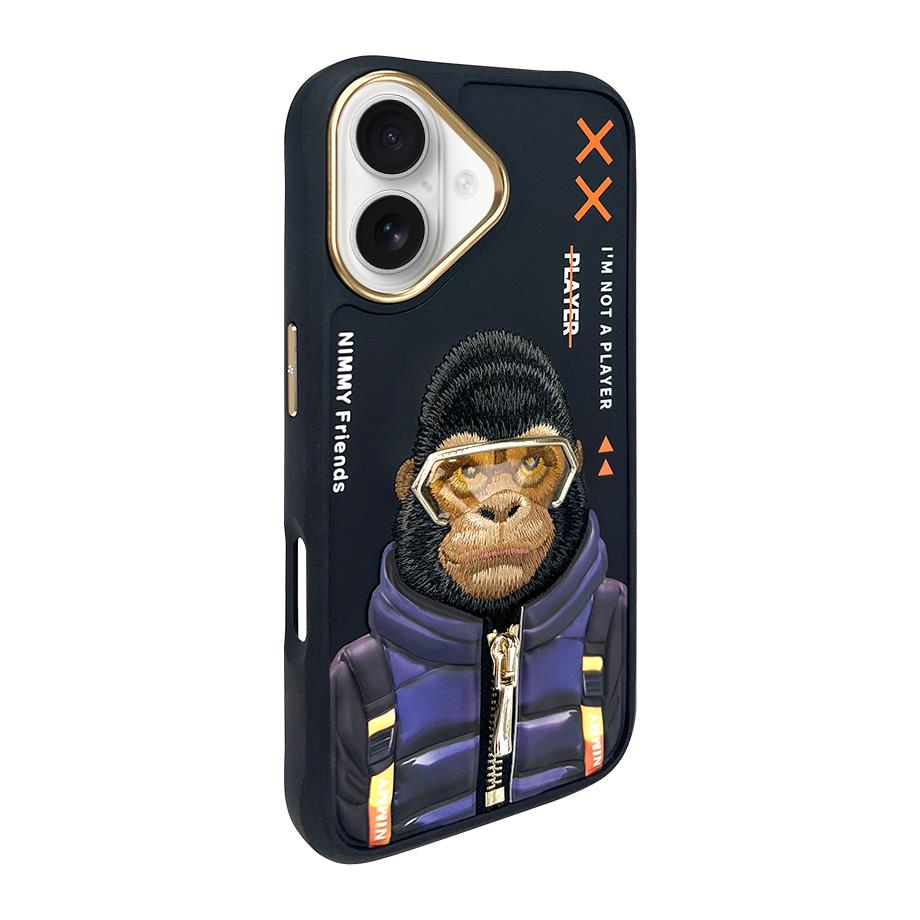 iPhone 15 Pro Nimmy Gerçek Nakışlı ve Siyah Goril Telefon Kılıfı