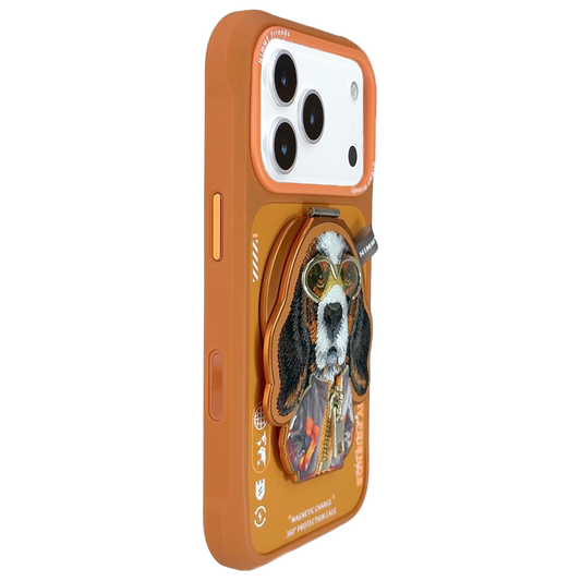 Apple iPhone 17 Pro Max Nimmy Tak-Çıkar Magsafe Standlı Premium Turuncu Köpek Telefon Kılıfı