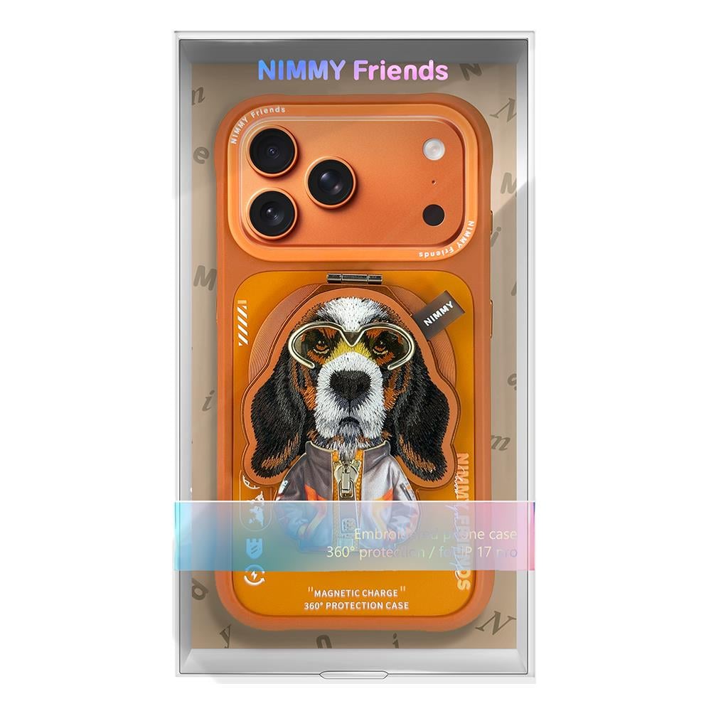 Apple iPhone 17 Pro Max Nimmy Tak-Çıkar Magsafe Standlı Premium Turuncu Köpek Telefon Kılıfı