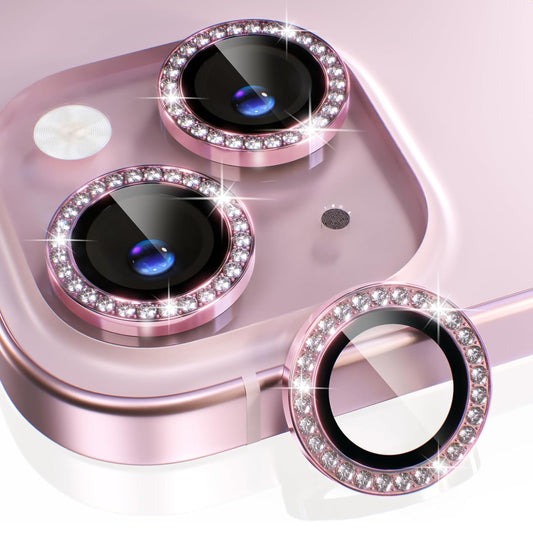 iPhone 16 Kamera Koruyucu Taşlı Pembe