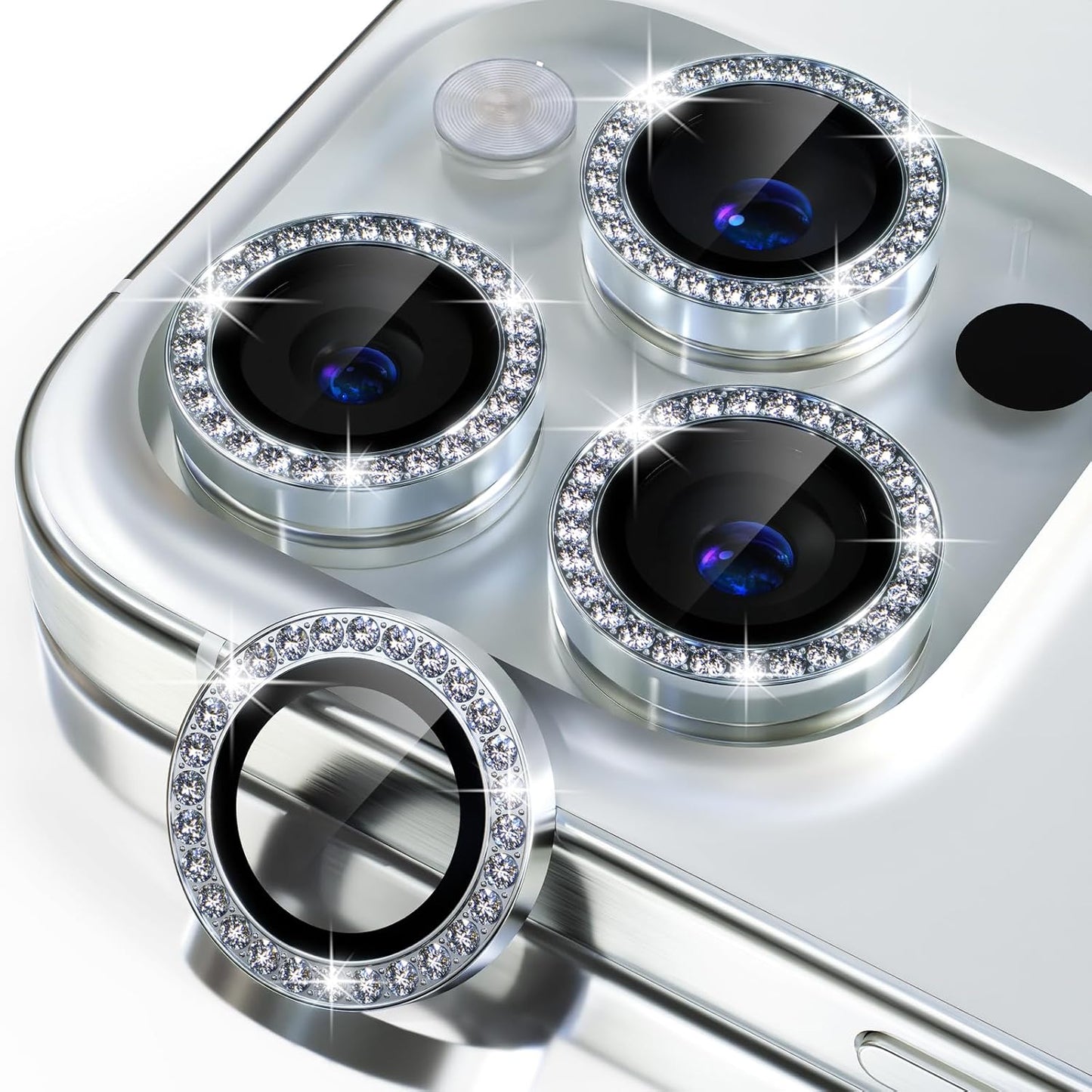 iPhone 16 Pro Max Kamera Koruyucu Taşlı Silver