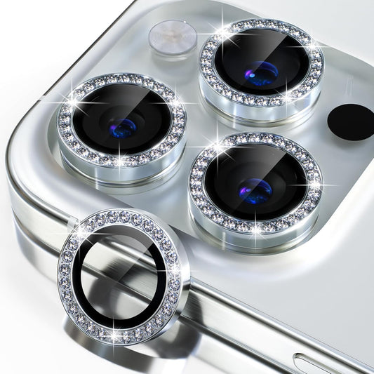 iPhone 16 Pro Kamera Koruyucu Taşlı Silver