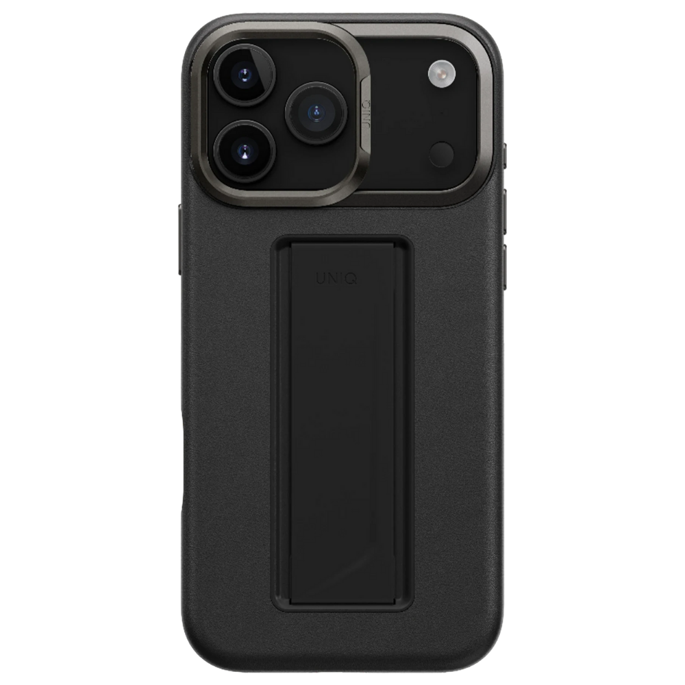 iPhone 17 Pro Uniq Standlı ve Tutacaklı Magsafe Vegan Deri Kılıf Siyah