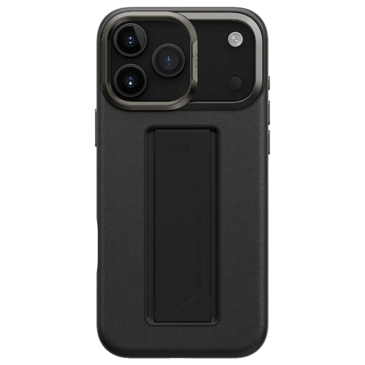 iPhone 17 Pro Max Uniq Standlı ve Tutacaklı Magsafe Vegan Deri Kılıf Siyah